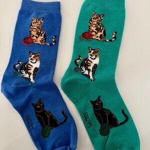 Cat Trio Cats Sock Cute Kitty Yarn Kitten 2 Pairs Pet Women's Foozys Socks 9-11